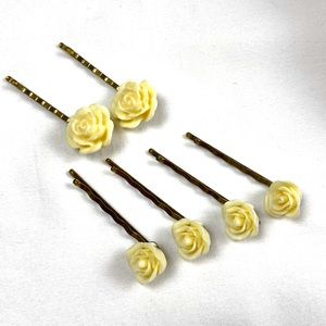 Set of 6 Yellow Rose Flower Hair Pin Wedding Hair Jewelry Flower Hair Bobby Pin